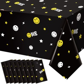 8 Pieces One Happy Dude Birthday Party Tablecloths Smile Face Tablecloth Party Decoration 54 x 108 Inch Rectangle Plastic Tablecloth Decoration Holiday Party Supplies