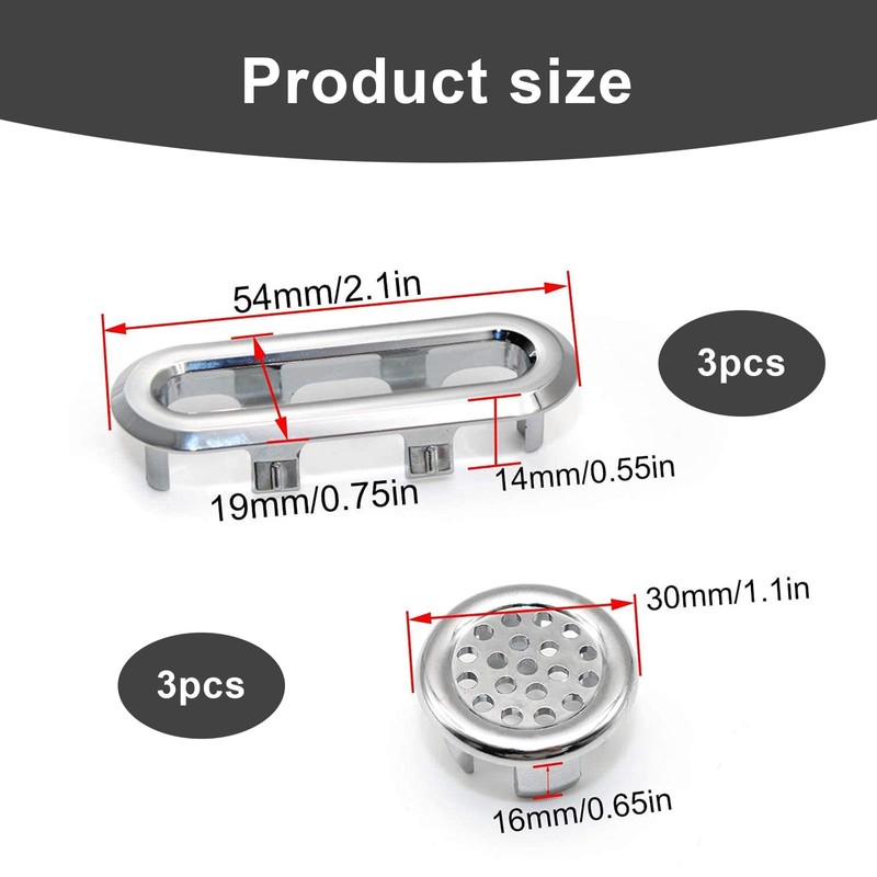 LERANXIN Pack of 6 Sink Overflow Covers, Overflow Sink, ABS