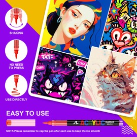 240 + 2 Colors Acrylic Paint Markers with Portable Canvas Bag, Soft Brush Tip Acrylic Pens, Smooth Writing, Quick-Drying, Lightfast, for Rock Painting, Canvas, Wood, Egg & DIY Crafts Art Supplies