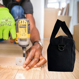 Voyboced 14 Inch Canvas Tool Bag, Small Tool Bag for Men, Large Capacity Wide Mouth Tool Organizer Tote Bag for Storage Hand Tools Wrenches (Black, 14 Inch)