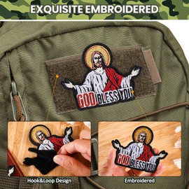 God Bless You Patch, 1Pcs Christian Bible Verse Embroidered Sew On Velcro Patches, Tactical Military Morale Hook And Loop Patch, Faith Based Applique Patches For Backpacks, Vests, Jackets, Jeans, Hats