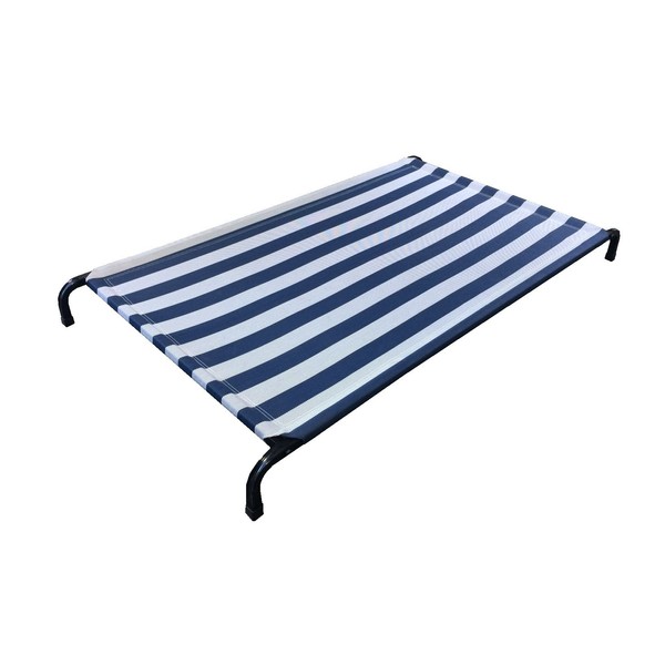 Stylish White / Blue Comfortable Waterproof Woven Meshed Nylon Dog Pet Bed with Durable Tough Elevated Steel Metal Frame for Large and Extra Large XL Dogs Size 48''x30''x4.5''