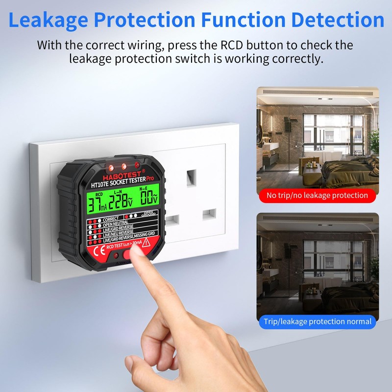 Socket Tester RCD Plug Outlet Tester UK, Electrical Receptacle Detector