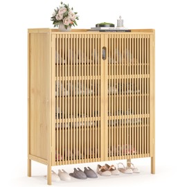 bambooflow Shoe Cabinet with Doors 5 Tiers Shoe Storage Cabinet for Entryway, 25 Pairs Wooden Shoe Cabinets, Modern Shoe Organizer Storage for Living Room, Bedroom, Hallway, Closet (Nature)