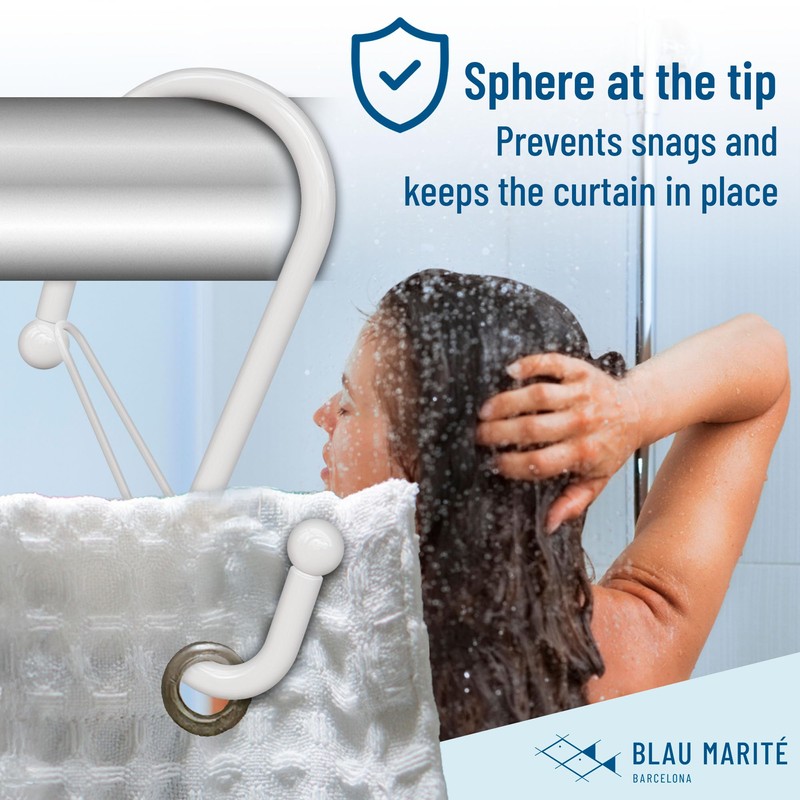 Blau Marité 12 Decorative Metal Shower Curtain Hooks, S-Shaped Hooks