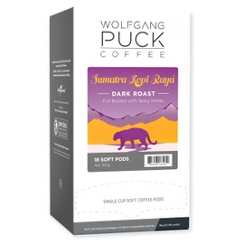 Wolfgang Puck Coffee, Sumatra Kopi Raya, Dark Roast, 9.5 Gram soft Pods, 18 Count (Pack of 3)