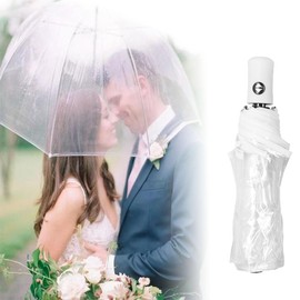 YUEMING Automatic Transparent Folding Umbrella, Auto Open 8 Ribs Clear Umbrella for Weddings Windproof Rainproof Travel Umbrella See Through Umbrella for Bride and Groom Photographer
