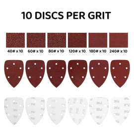 Mouse Detail Sander Pads - 60 Pieces Sanding Sheets Hook and Loop Assorted 40/60/80/120/180/240 Grits Sander Paper - 5 Holes Triangle Sandpaper for Black and Decker Detail Palm Sander