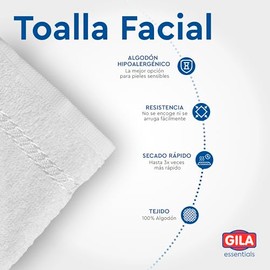 Gila Toalla Facial Algodón Hipoalergénico Essentials Paquete Toallas Cara Color Blanco