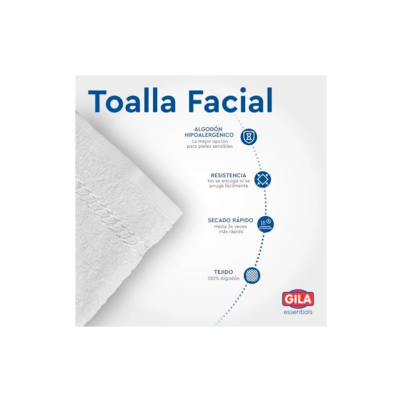 Gila Toalla Facial Algodón Hipoalergénico Essentials Paquete Toallas Cara Color