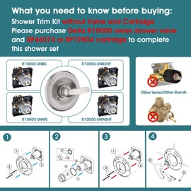 RAINREVIVE Replacement Faucet Shower Trim Kit for Delta 1300/1400 & 13/14 Series, Tub Shower Faucet Set, High Pressure 9-Setting Rain Shower Head - Brushed Nickel (Valve/Cartridge Not Included)