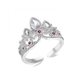 Dtexhif Princess Crown Ring for Women CZ Inlaid Open Ring Heart Shaped Promise Ring Rapunzel Crown Ring Adjustable Jewelry Gift (Silver)