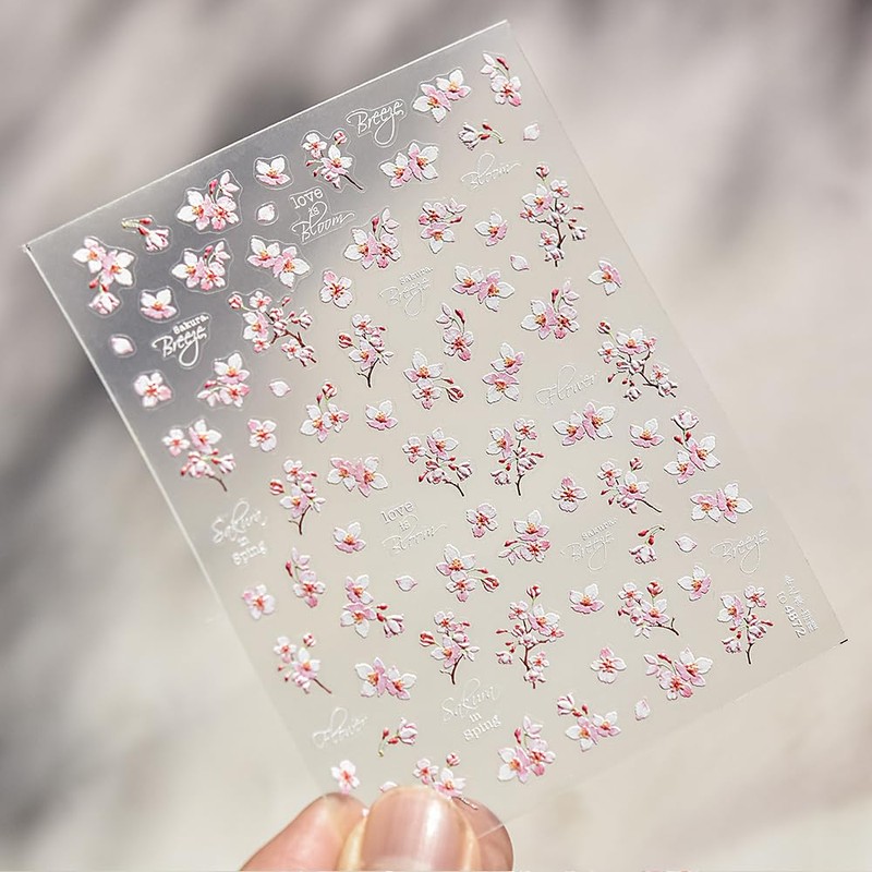 Adesivo per unghie con fiori di ciliegio rosa ciliegia per