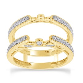 SAVEARTH DIAMONDS 1/3 Carat Round Cut Lab Created Moissanite Diamond Millgrain Cathedral Enhancer Guard Ring In 14K Yellow Gold Plated 925 Sterling Silver Jewelry (G-H Color, 0.33 Cttw) Size -7.5