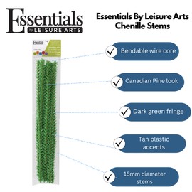 Essentials By Leisure Arts Chenille Stems 12in Canadian Pine 12pc - Bendable Craft Stems for Holiday Decor, DIY Ornaments, Dolls, Animals, and Seasonal Crafts