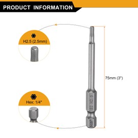 sourcing map 3pcs H2.5 Hex Head Drill Bit Wrench 2.5mm Metric Flat Tip 1/4" Hex Shank 75mm (3") Long Magnetic Hexagonal Screw Driver Socket Industrial Screwdriver Power Bits