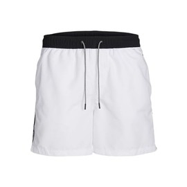 JACK & JONES Men's Jpstfiji Jjswim Black Tape Ly Sn Swimming Shorts, White, M