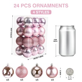 Aitsite Christmas Baubles, 24 Pcs Xmas Baubles Christmas Decorations 6cm Hanging Christmas Balls Shatterproof Christmas Ornaments for Christmas Tree Home Festival Decoration(Pink)