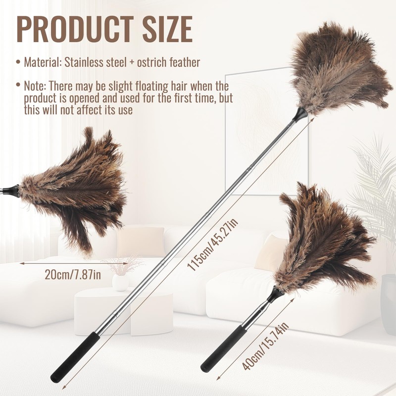 EukyPlace Retractable Feather Duster, 40-Inch Handheld Washable Dusters for Cleaning,