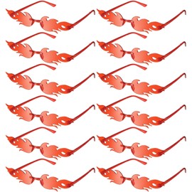 12 Pcs Fire Flame Glasses Fire Shape Sunglasses Rimless Glasses Eyewear for Women Summer Wedding Party Decor (Light Red)
