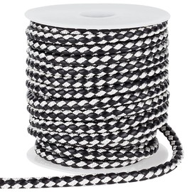 PH PandaHall 10 Yards Round Braided Leather Cord, 5.5mm Leather Rope Jewellery Craft Cord Tie Cording Leather Strap Bolo Cord for DIY Bracelet Necklace Jewellery Belt Making Wrapping, Black & White
