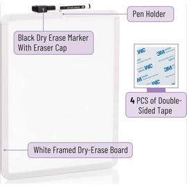 Dry Erase Board, 14" x 11" with a Black Dry Erase Marker, Small Mini White Board for Kids, Students Multifunction - Color: white