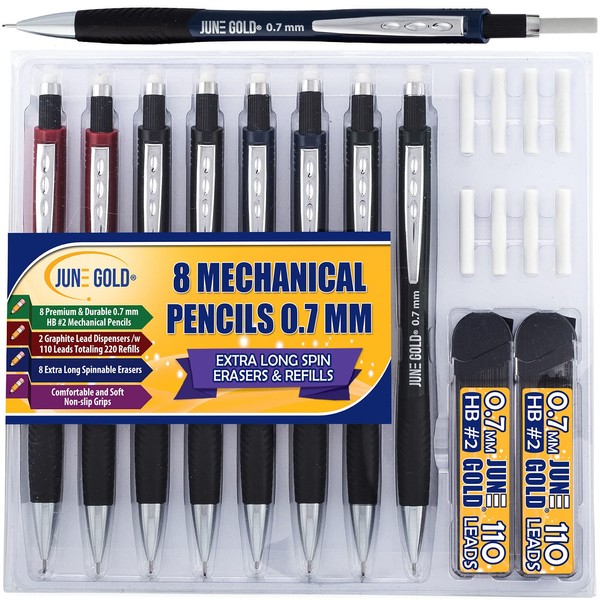 June Gold 8 Pack 0.7 mm HB #2 Mechanical Pencils,