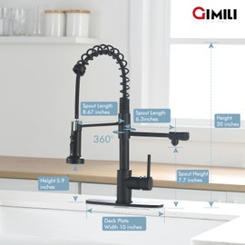 GIMILI Drinking Water Faucet 3 in1 Commercial Style Pull-Down Single Handle Filter Kitchen Faucet for Water Filtration System, Matte Black(Without Water Filtration Device)