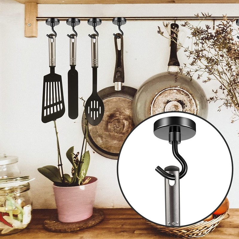 FINDMAG Pack of 6 Magnetic Hooks, Black, 22.7 kg +
