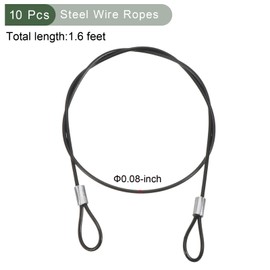 YOKIVE 10 Pcs Safety Cable Locks, Stainless Steel Security Wire Rope with Double Loops | Great for Outdoor, Luggage Locks (Black, 2-Feet)