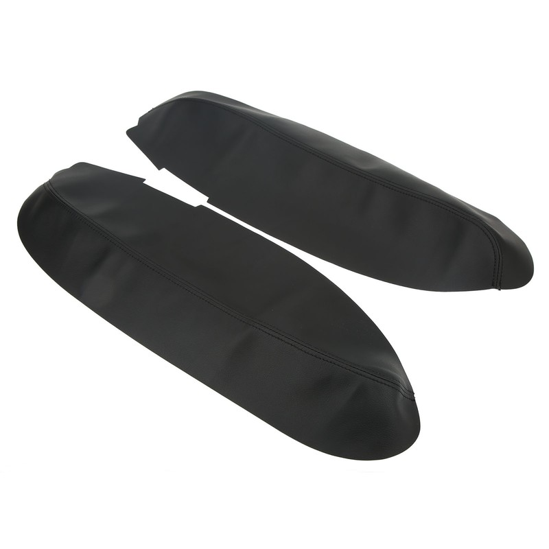 2pcs Front Door Panel Armrest Cover Black Artificial Leather Replacement
