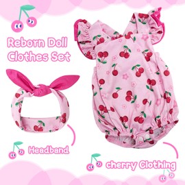 BABESIDE Reborn Baby Doll Clothes Cherry Pattern for 17- 22 Inch Baby Doll Clothes Outfits with Headband Newborn Girl