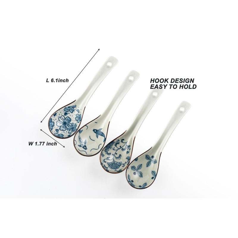 4Pcs Asian Soup Spoon,Chinese Ceramic Soup Spoons,Non-Slip Japanese Soup Spoon,Ramen