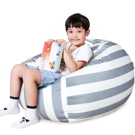 Lukeight Stuffed Animal Storage Bean Bag Chair Cover - Premium Velvet Organizer with YKK Zipper Holds 60+ Plush Toys, Washable Kids Room Decor (No Filling, Large)