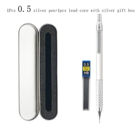 JOMPENS 0,3 0,5 0,7 2,0 mm automatischer Bleistift Niedriger Schwerpunkt versenkbarer Metalldruckbleistift Kann zum Skizzieren von Schülern verwendet werden (0,5 Silberstift Silberne Geschenkbox)