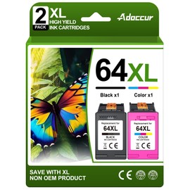 Adoccur 64XL Ink Cartridge Replacement for HP Ink 64 HP 64 Ink for HP 64XL Ink Cartridge Combo Pack Works with Envy Photo 7855 7858 6252 6255 7800 7100 7155 7158 Tango Series Printer (2 Pack)