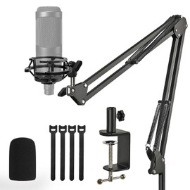 AT2020 Mic Stand, Adjustable Mic Arm Stand with Shock Mount, Foam Windscreen and Cable Ties, for AT2020 AT2020USB AT2020USB+ AT2035 Mic