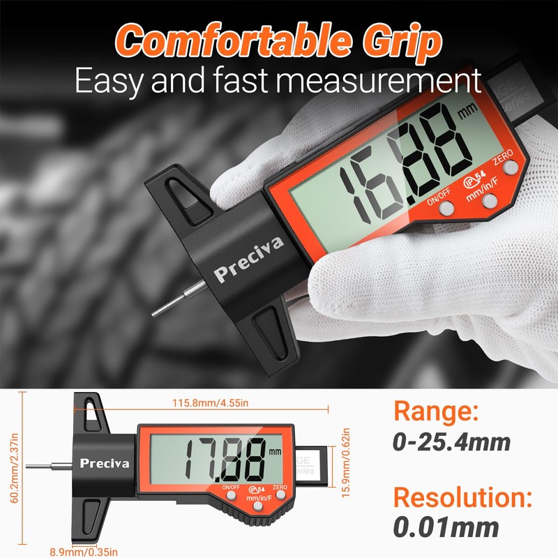 Preciva Tire Tread Depth Gauge, Digital Tire Depth Gauge with