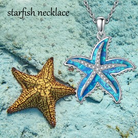 CUPENDA Opal Starfish Necklace for Women Sterling Silver Starfish Pendent Ocean Beach Jewelry Summer Holiday Graduate Gift