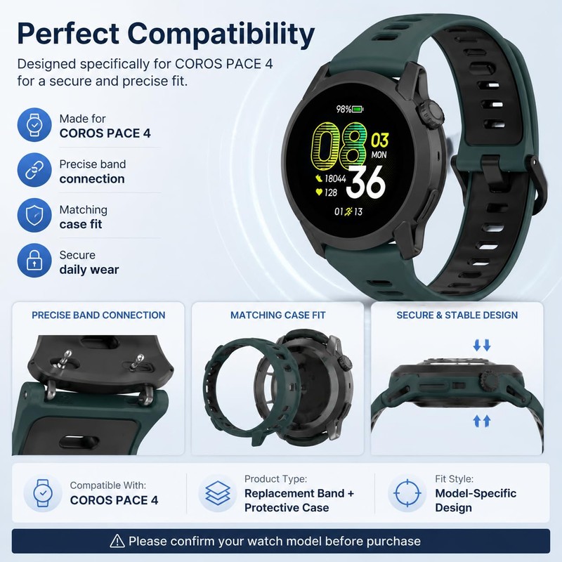 QHBAMD Silicone Watch Band Compatible with COROS PACE 4, Adjustable
