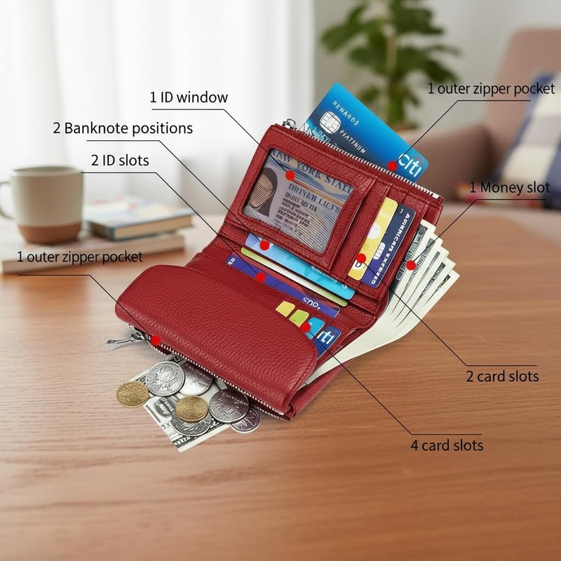 YRounee Genuine Leather Wallet for Women, Slim RFID Clutch with