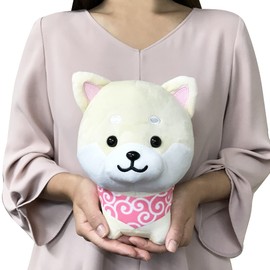 Traveling Mameshiba Mascot Cushion, Cute, Mochi, Fluffy, Dog, Shiba Inu, Mameshiba, Healing (White, Mameko, Large)