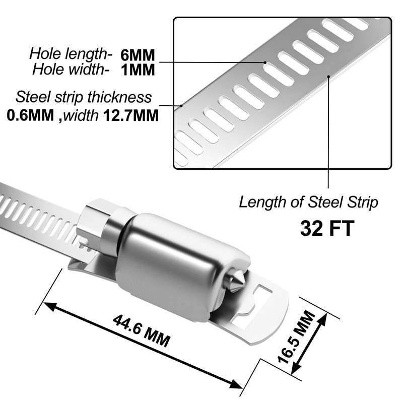 GASHER 32FT 304 Stainless Steel Hose Clamps DIY Kit, Clamps