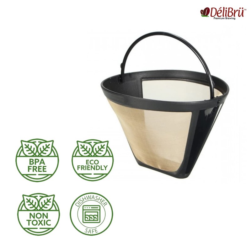 Delibru - Filtro de café reutilizable dorado para cafeteras DCC-450