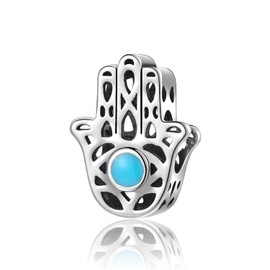 Magic Charms Evil Eye Hamsa Hand Charms 925 Sterling Silver Evil Eye Fátima Bead Pendant Charm for Mujer European Snake Dangle Dazzling Charms Bracelet, Cubic Zirconia, Cubic Zirconia