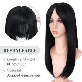 MY-LADY Hair Toppers for Women with Thinning Hair 18 Inch Toppers Hair Pieces for Women Wiglets with Bangs 6"x6" Lace Base Clip in Straight Synthethic Hairpieces Jet Black