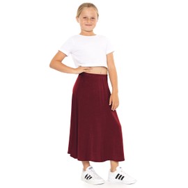STRETCH IS COMFORT Youth Girls Flowy A-Line Skirt Knee Length and Ankle Length | Kids | Sizes 4-16, Burgundy, 6