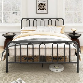 Giantex Queen Size Metal Platform Bed Frame, 14-Inch Heavy-Duty Bed Frame with Headboard and Footboard, Modern Metal Slats Mattress Foundation for Storage, No Box Spring Needed, Queen Bed, Black