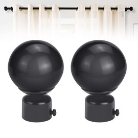 STCRERAG Poles Apart Ball Finial Curtain Rod Finials Replacement Sphere Drape Rod Finals Round Capped Finial Adjustable Screw for 25-28mm Curtain Internal Diameter Rods Set of 2, Black