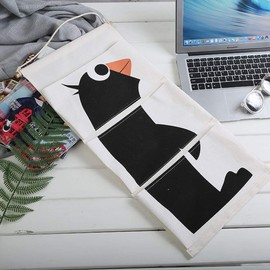 IEVE Cotton Fabric Storage Bag Wall Door Closet Hanging Storage Bag,Hanging Organiser With Pockets,Storage Bag for Children's Bedroom/Door,Pockets Home Organizer (penguin)